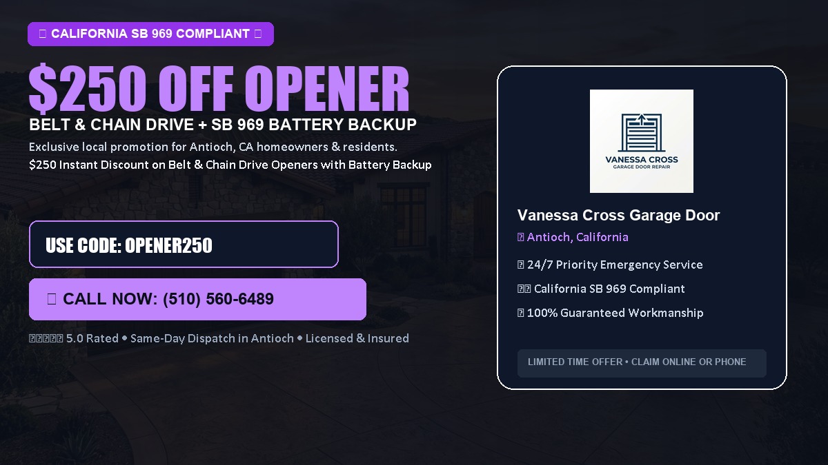 $250 OFF Smart Garage Door Opener Installation (Belt & Chain Drive with California SB 969 Battery Backup) in Antioch, CA